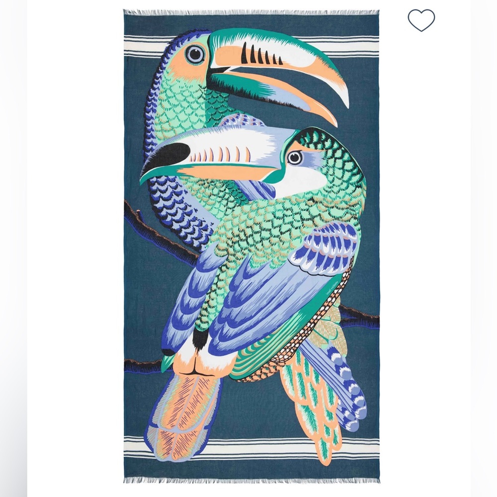 NWT Inoui Editions Cotton Toucan Scarf/Pareo in Emerald - Picture 2 of 7